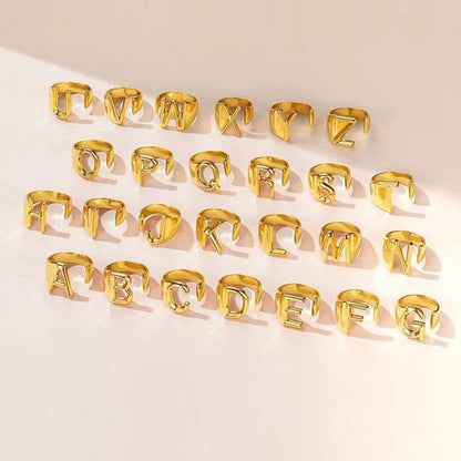26 letter luxury niche 26 Alphabet Adjustable open gold nugget ring nugget earrings