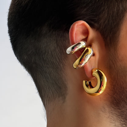 Gold Clip on Hoop Earrings Men nugget earrings