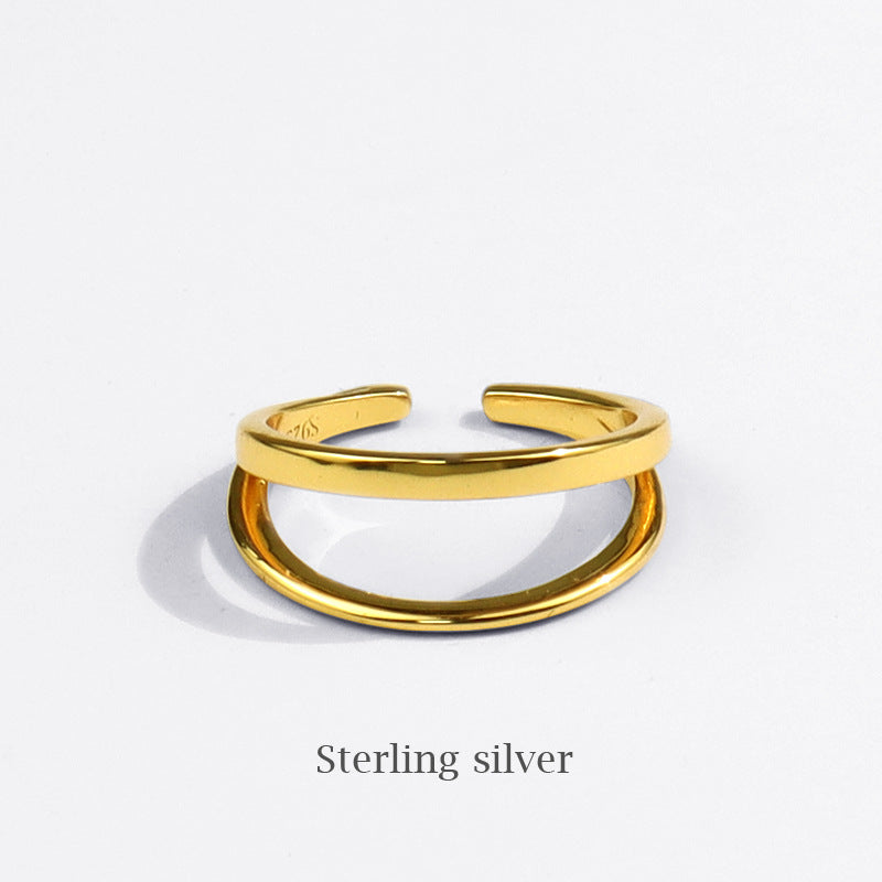 New Cross border Supply Gold Cool Style Personalized Double Layer Ring for Women Simple Opening Adjustment Foreign Trade Jewelry Agency Shipping nugget earrings