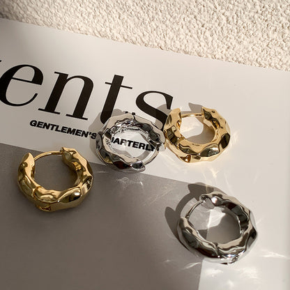 Crinkled Hoop Gold Nugget Earrings 18K Gold-plated nugget earrings