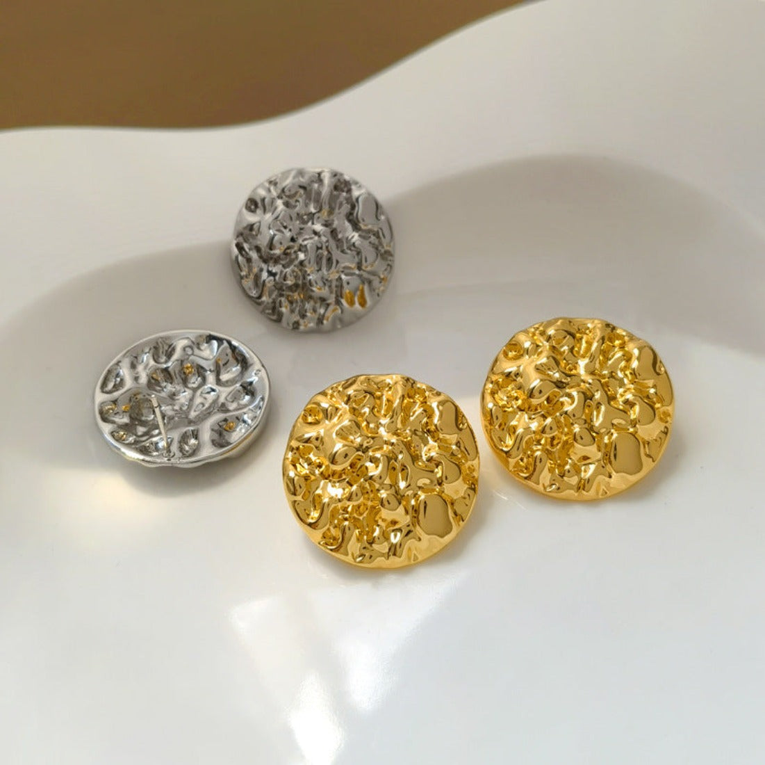 Gold Hammered Disc Earrings