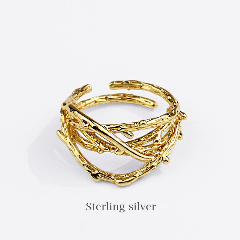 Unique Tree Branch Open Ring| Sterling Silver 18k Gold Nugget Ring Nugget Jewelry
