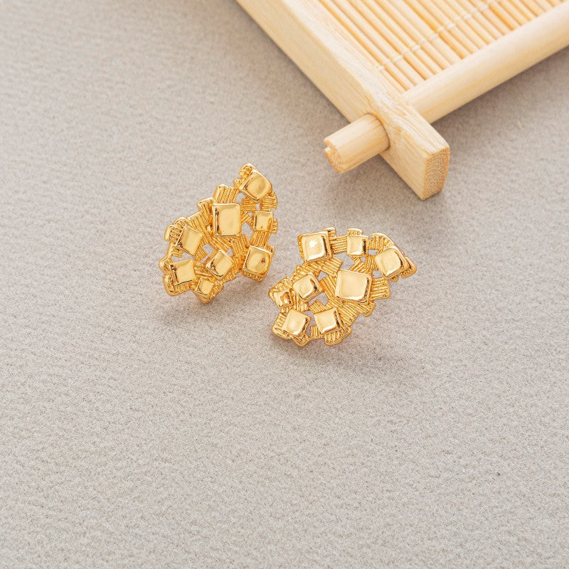 Irregular Square 18k Nugget Earrings for Men