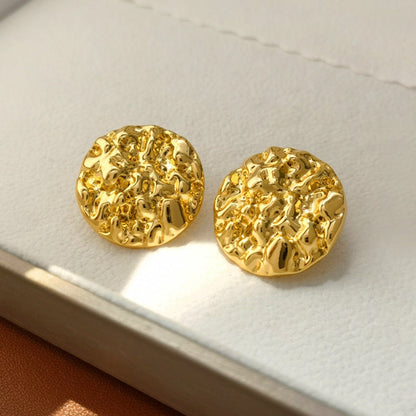 Gold Hammered Disc Earrings