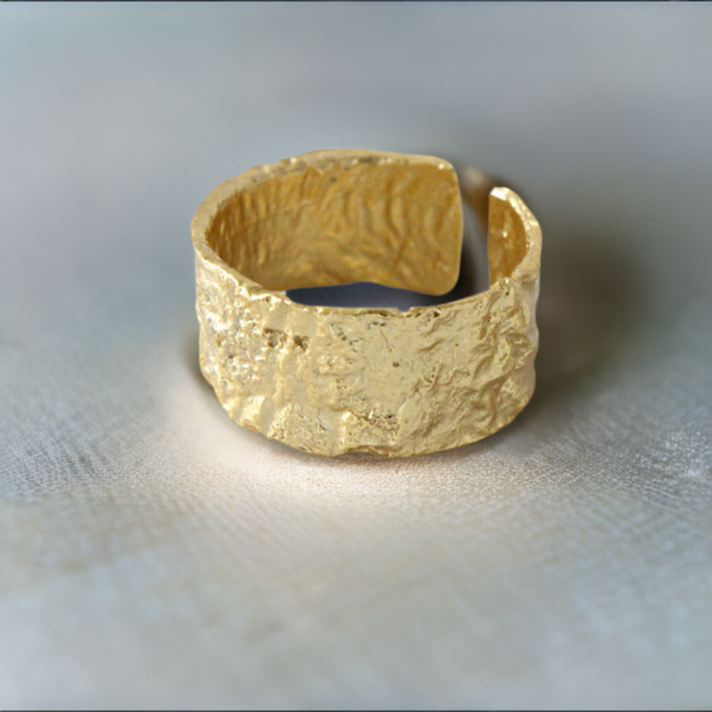 14k Gold Chunky Geometry Adjustable Ring nugget earrings